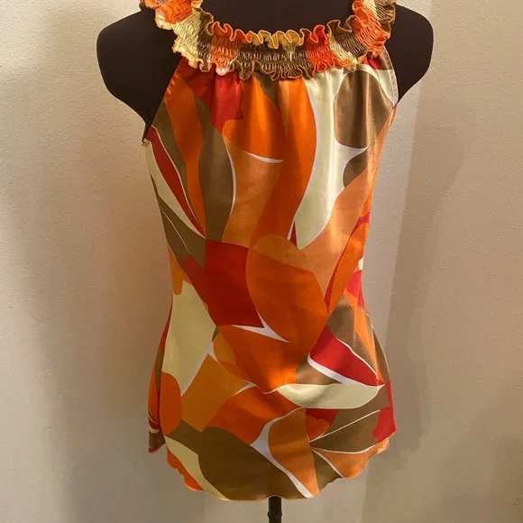 Be Yourself orange & gold sleeveless blouse Size M - Picture 3 of 5